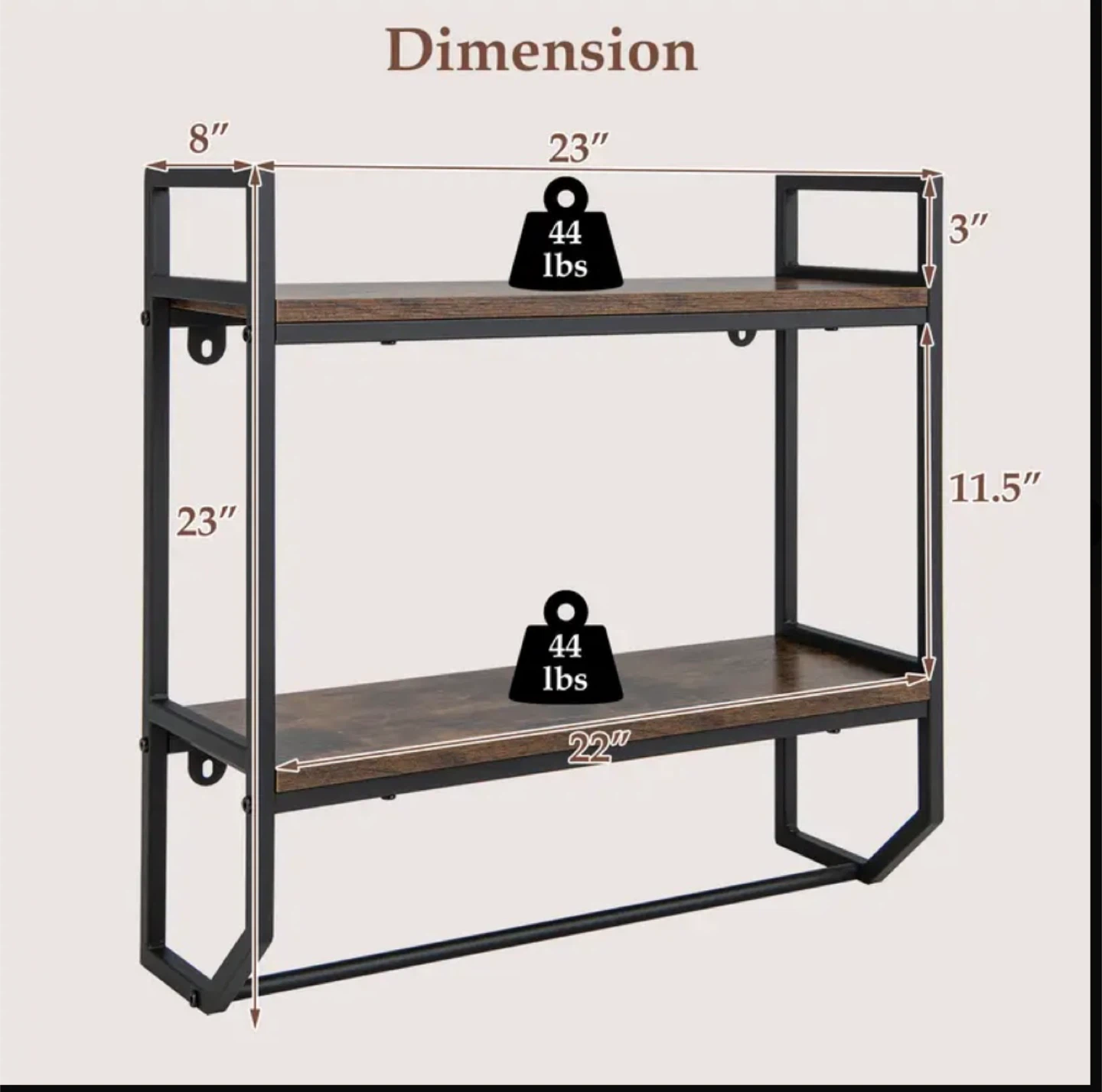 2-Tier Industrial Bathroom Shelves with Towel Bar - photo 3