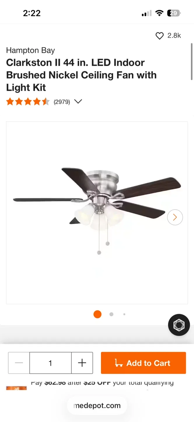 Hampton Bay Clarkson II 44" Ceiling Fan - Like New! thumbnail