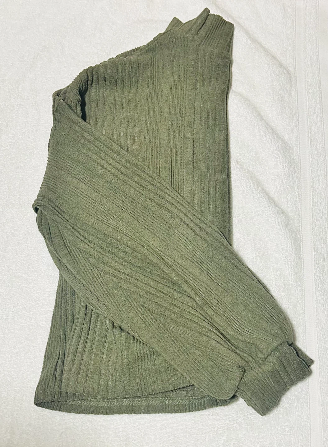 Free Size Small Olive Green Ribbed Knit Long Sleeve Top - photo 2