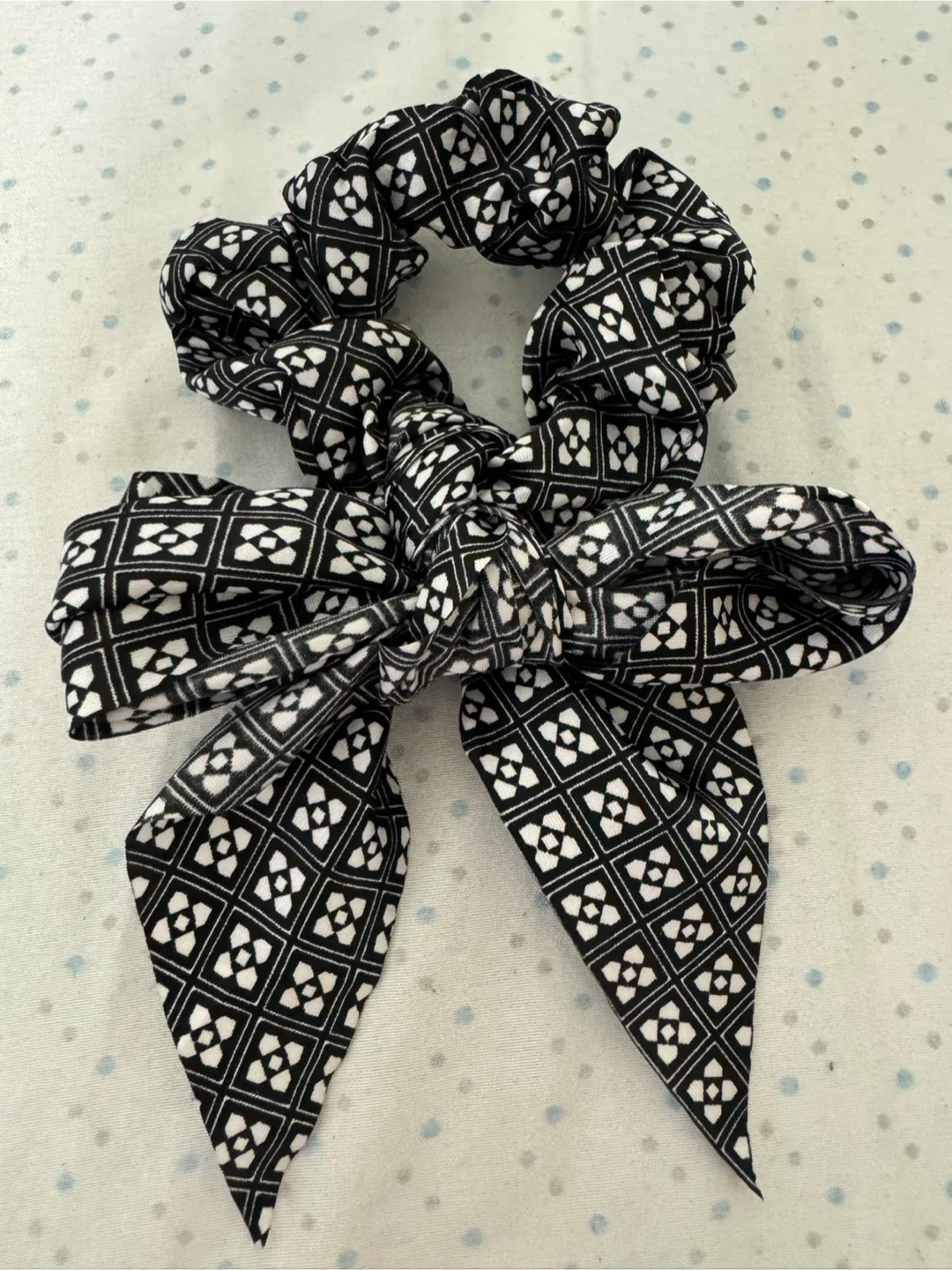 Black & White Patterned Hair Scarf Scrunchie thumbnail