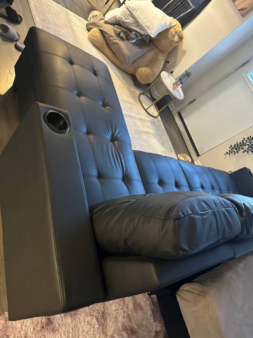 Black Faux Leather Sectional Sofa image indicator(2)