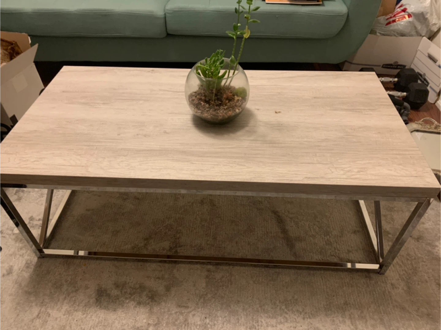 Coffee Table - Light Wood & Chrome