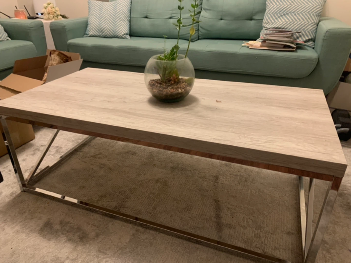 Coffee Table - Light Wood & Chrome - photo 2