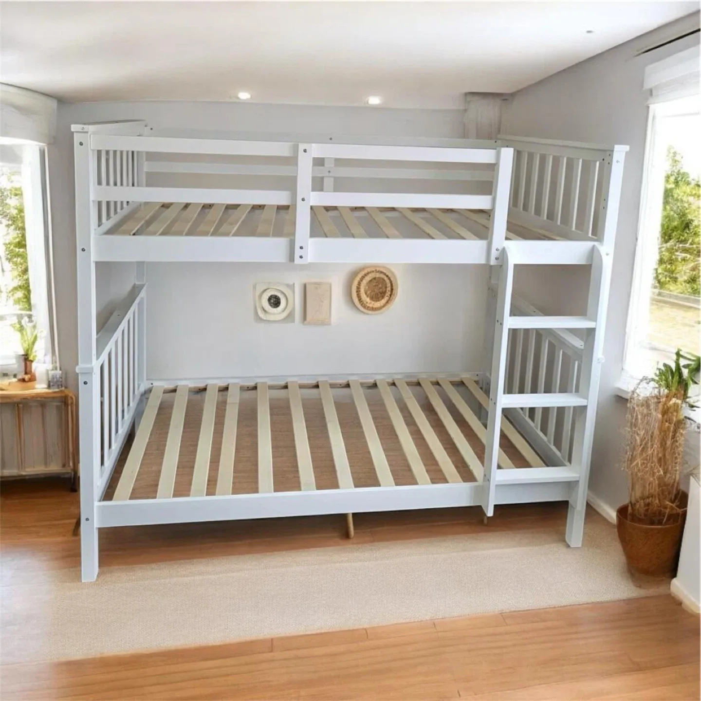 White Wooden Bunk Bed Frame, single over single bunk bed. image indicator(3)