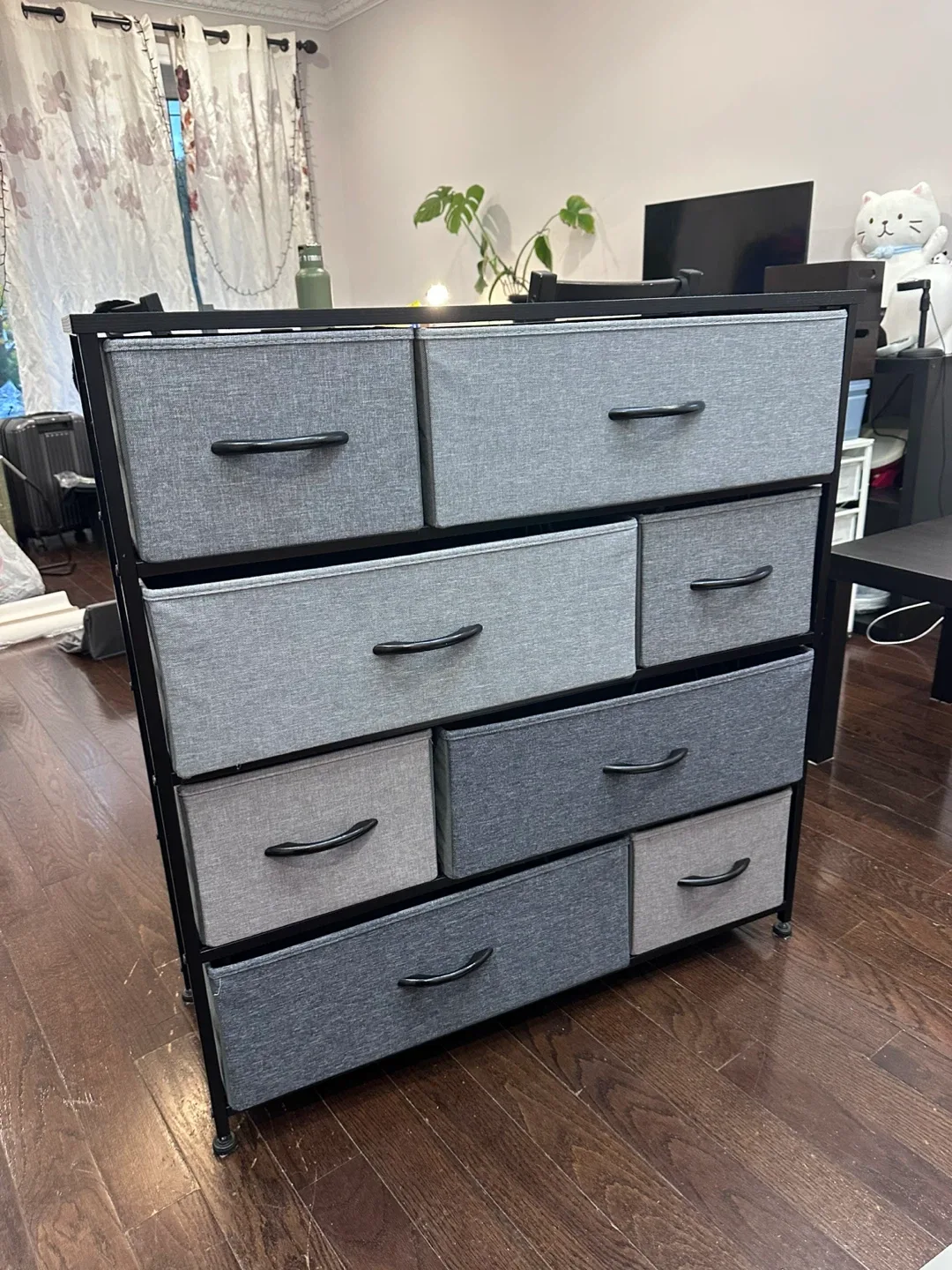 Grey Fabric Drawer Storage Tower