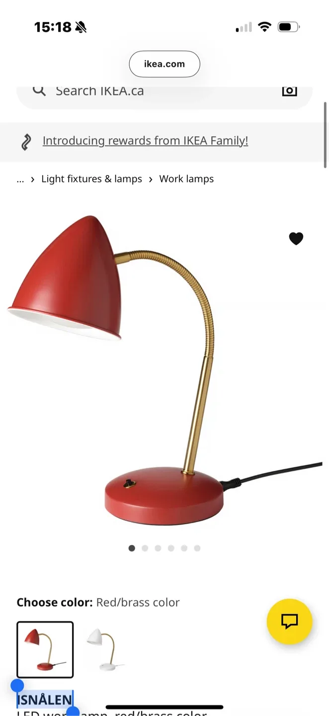IKEA ISNÄLEN LED Work Lamp - Red/Brass thumbnail
