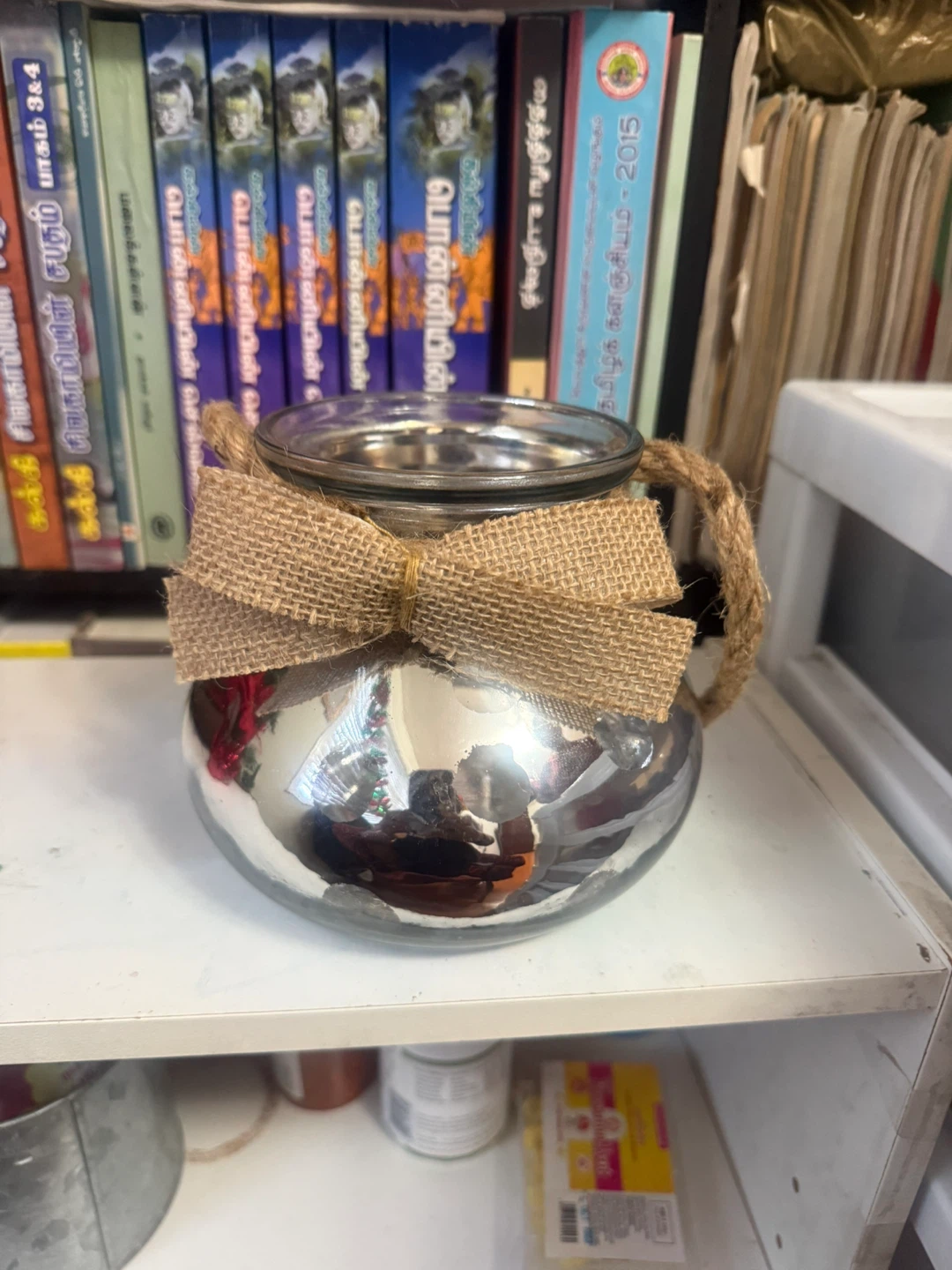 Decorative Glass Jar with Burlap Bow