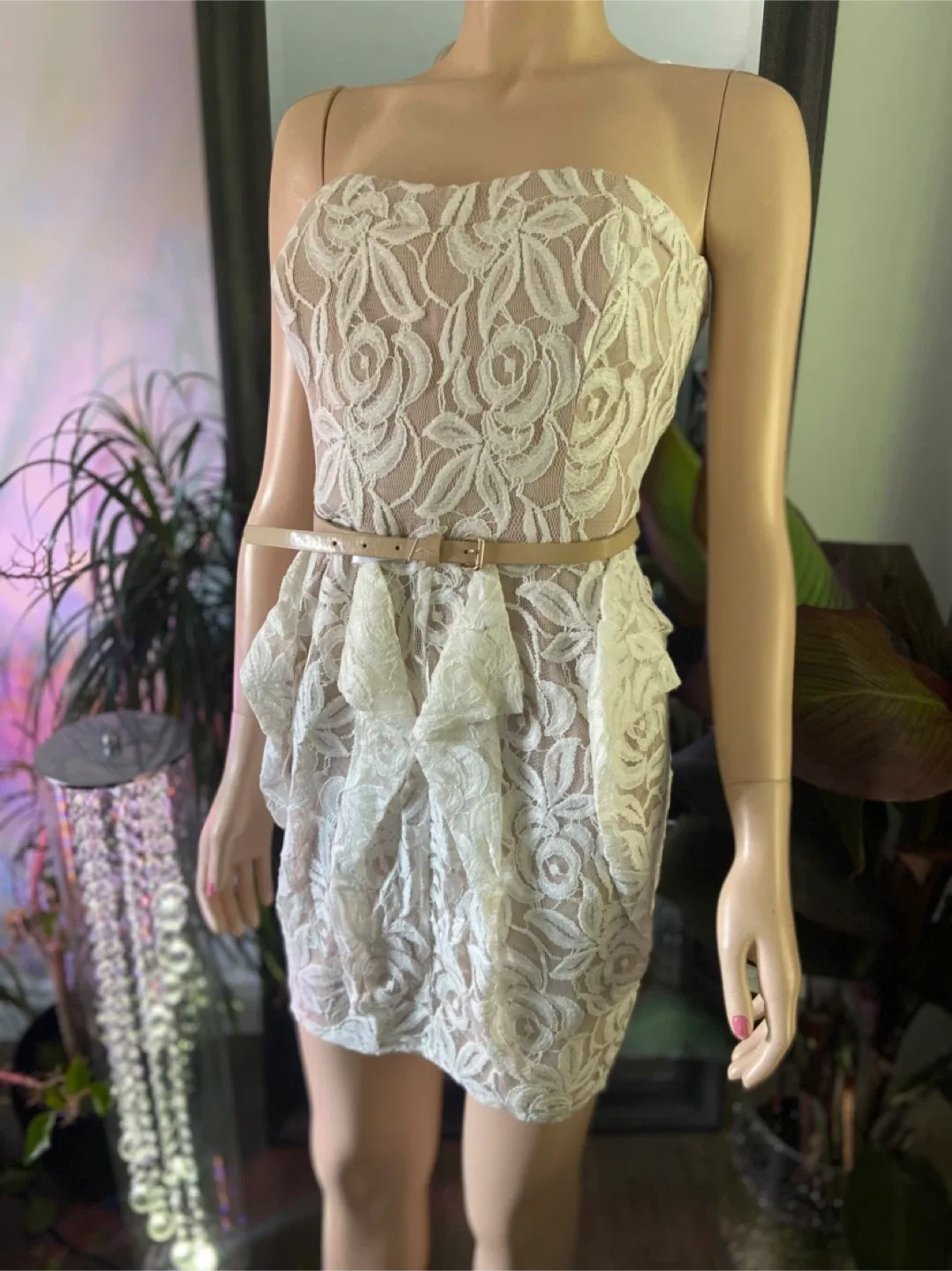 NEW: Jessica Simpson Lace Strapless Mini Dress with Belt thumbnail