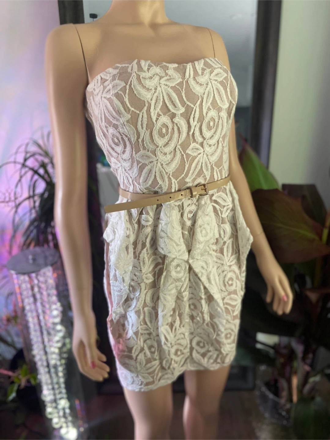 NEW: Jessica Simpson Lace Strapless Mini Dress with Belt - photo 3