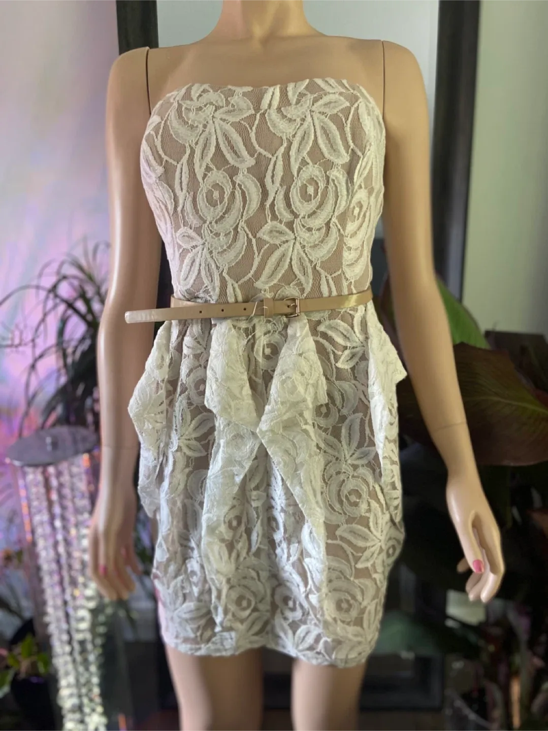 NEW: Jessica Simpson Lace Strapless Mini Dress with Belt image indicator(2)