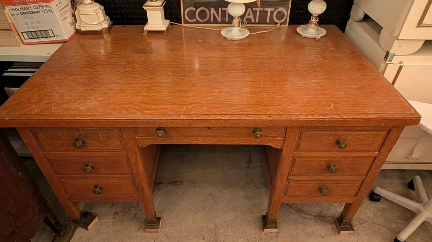 Antique Wooden Desk with Drawers image indicator(2)