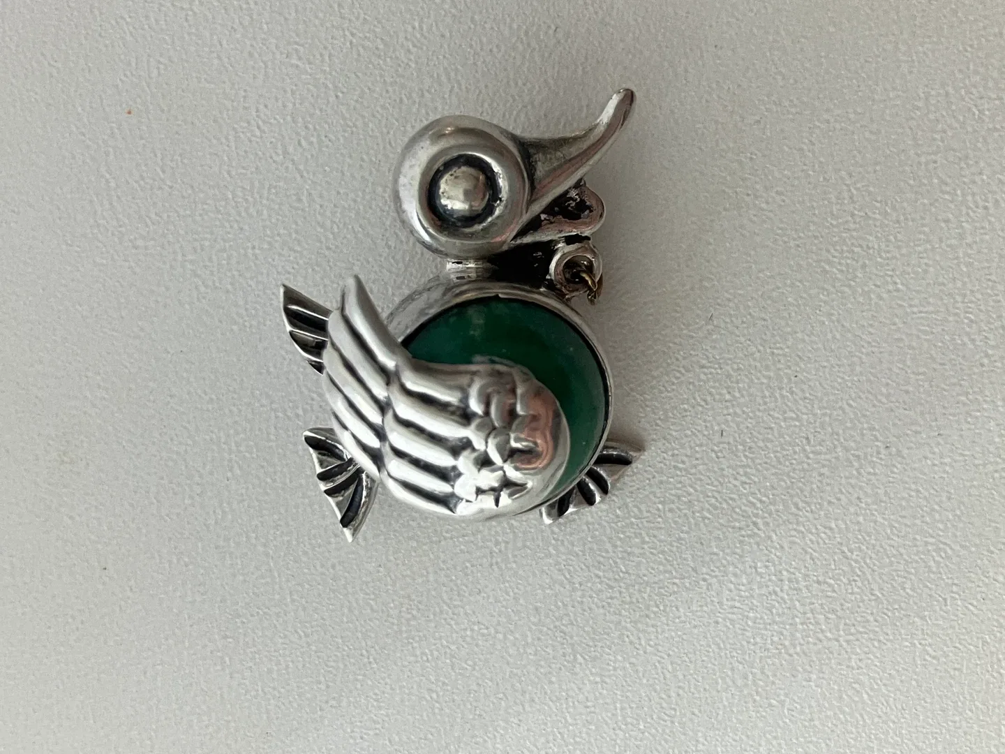 Vintage Sterling Silver Duck Brooch with Green Stone image indicator(3)