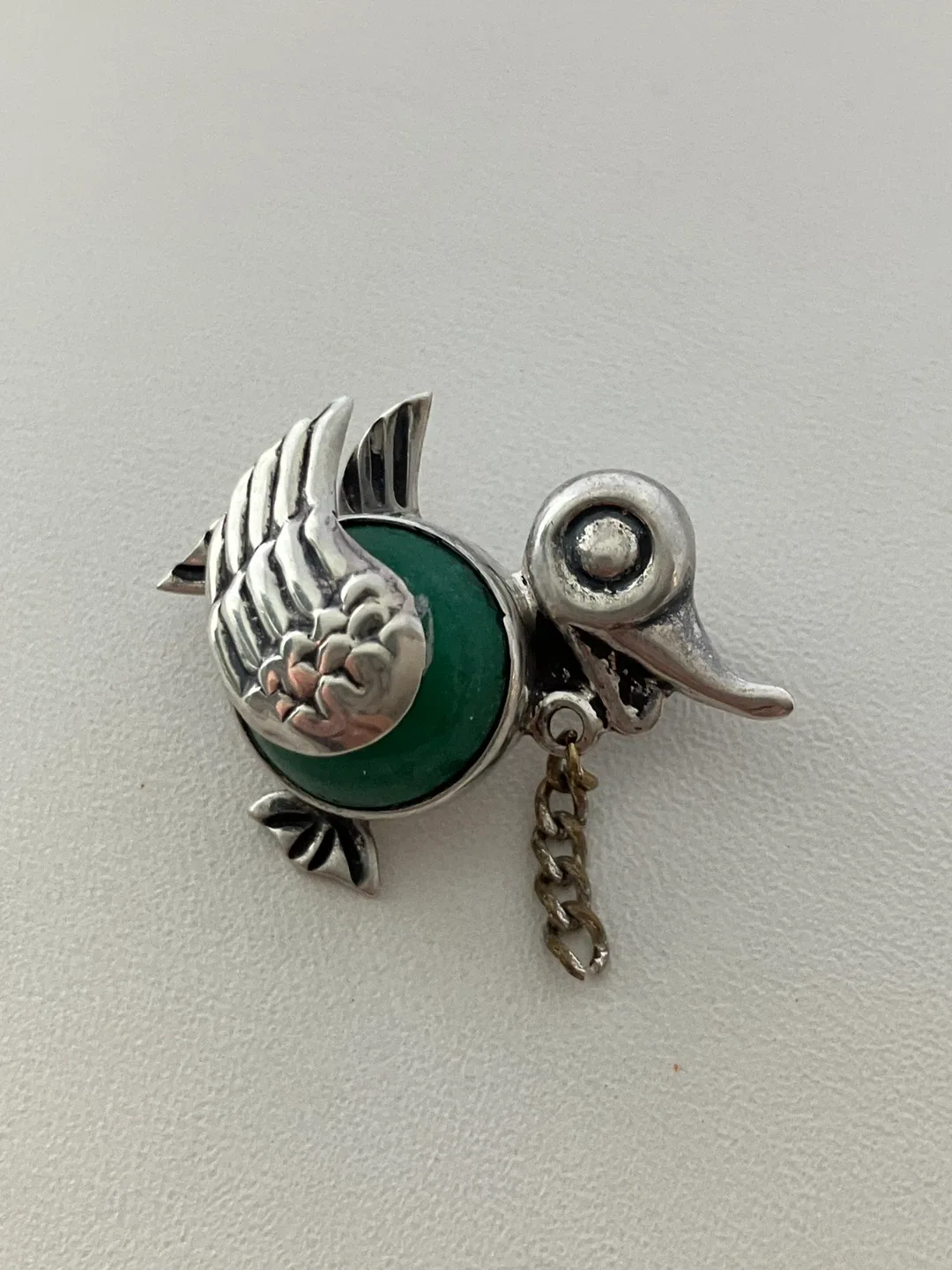 Vintage Sterling Silver Duck Brooch with Green Stone image indicator(4)