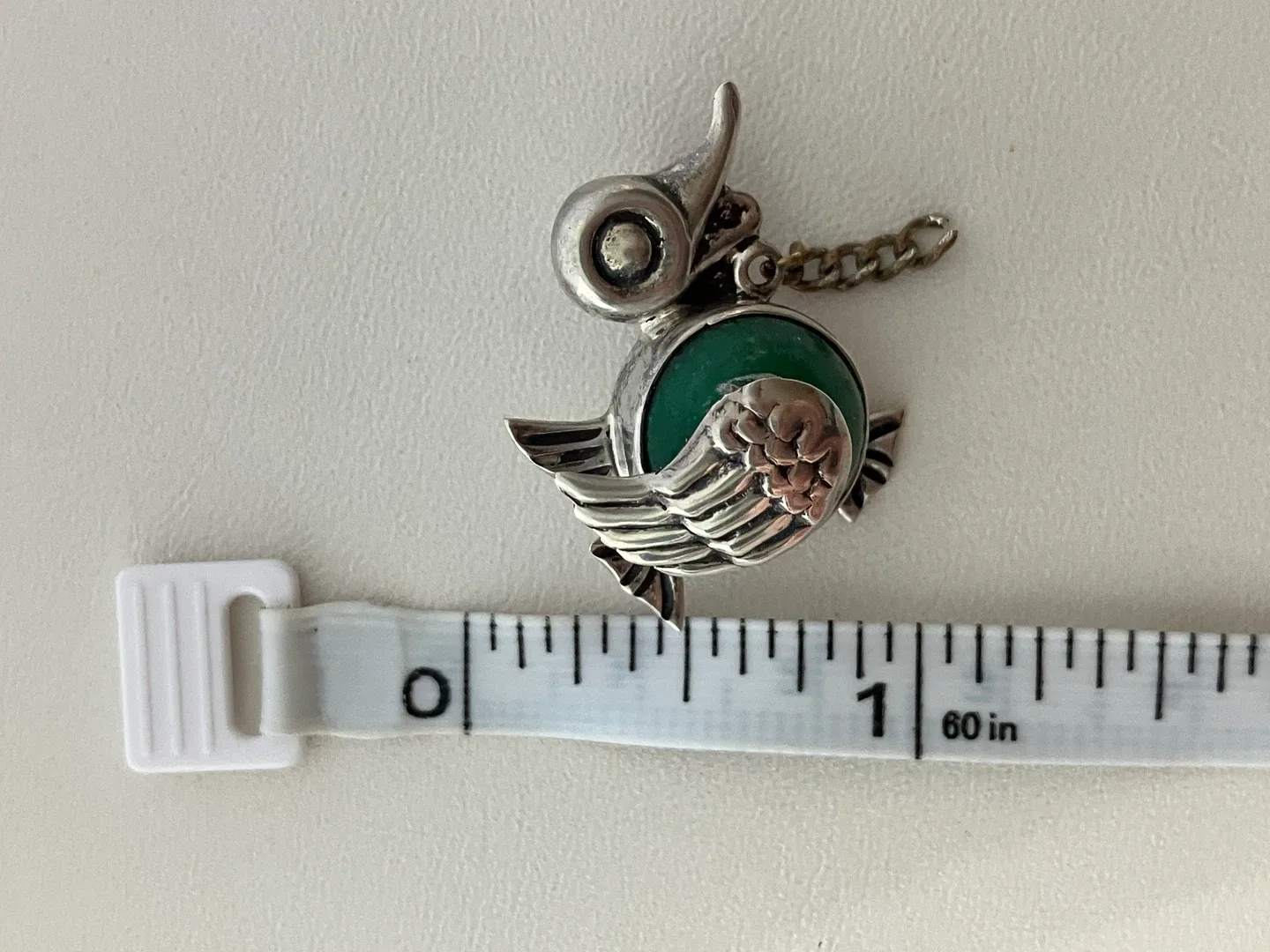 Vintage Sterling Silver Duck Brooch with Green Stone image indicator(2)