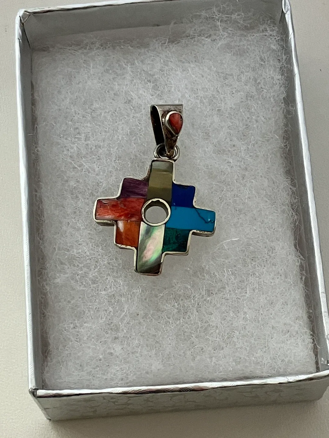 Vintage 950 Sterling Silver Multi-Stone Cross Pendant image indicator(4)
