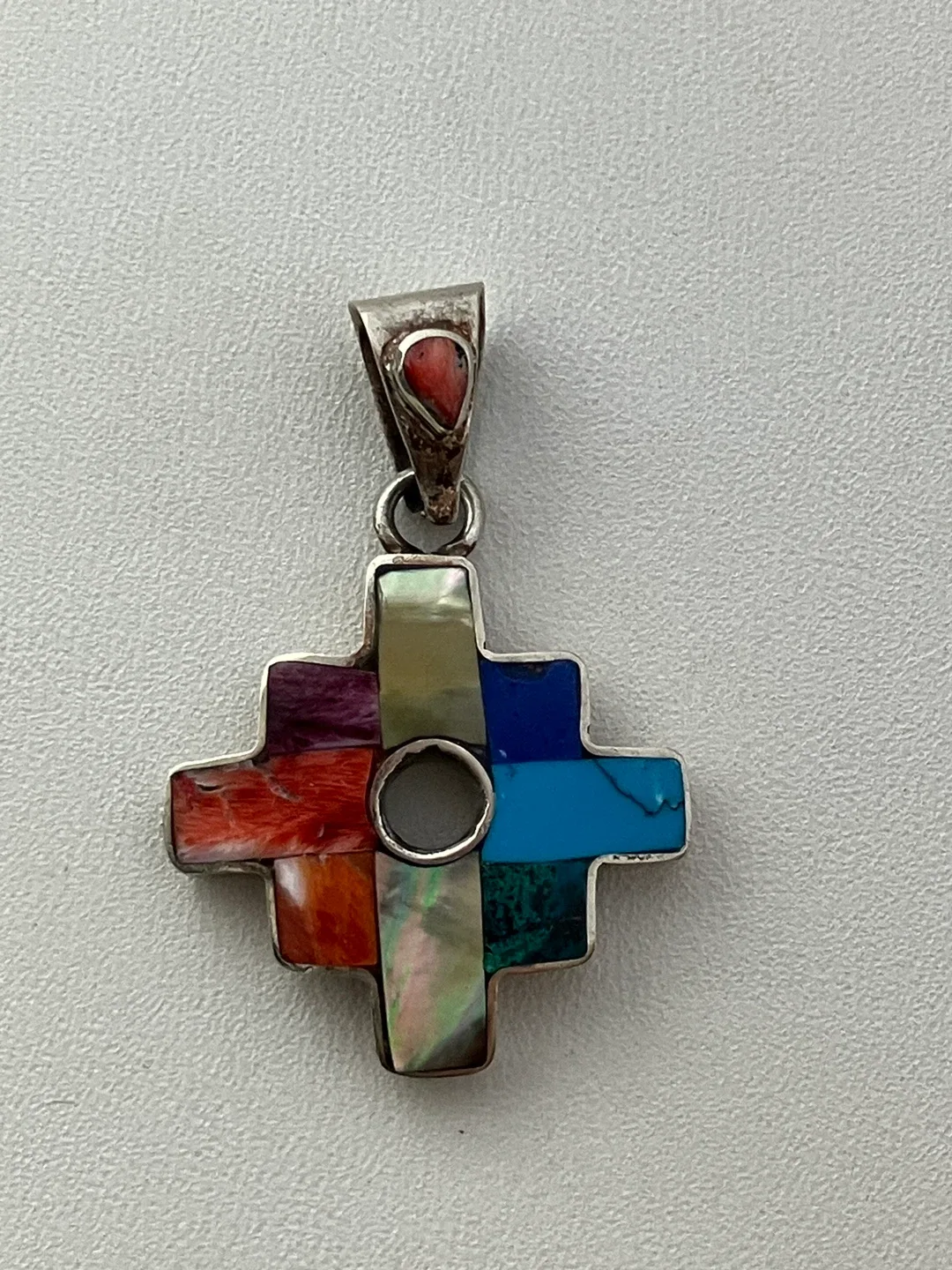 Vintage 950 Sterling Silver Multi-Stone Cross Pendant image indicator(3)