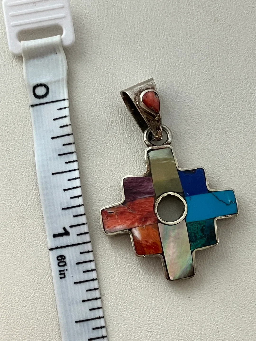 Vintage 950 Sterling Silver Multi-Stone Cross Pendant image indicator(2)