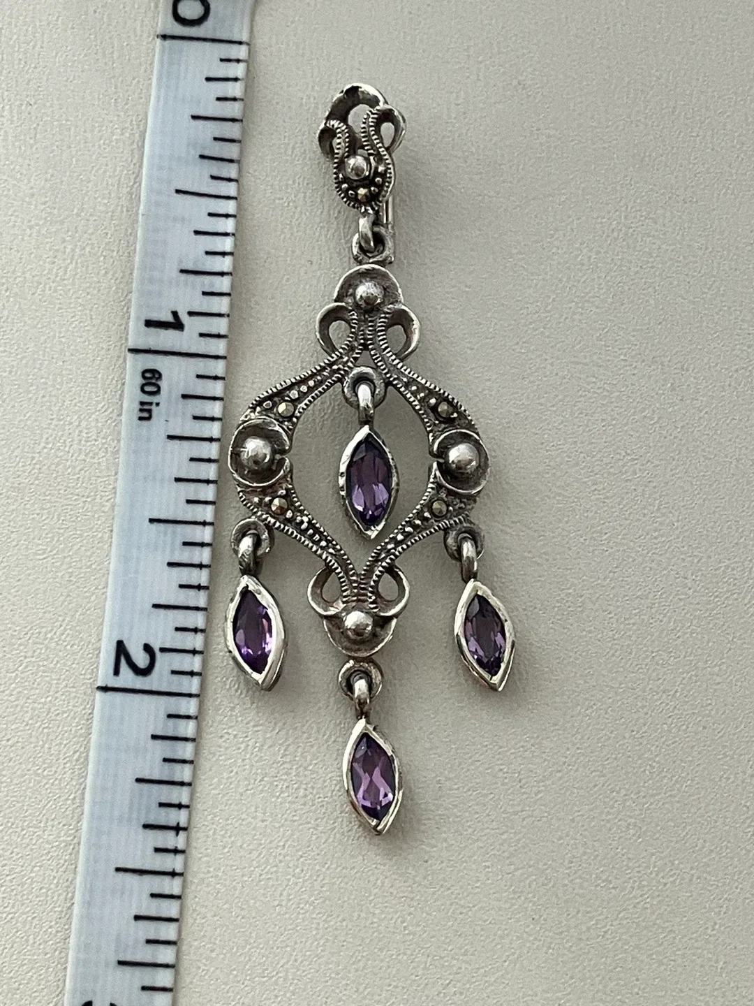 Amethyst & Marcasite 925 Sterling Silver Pendant image indicator(2)