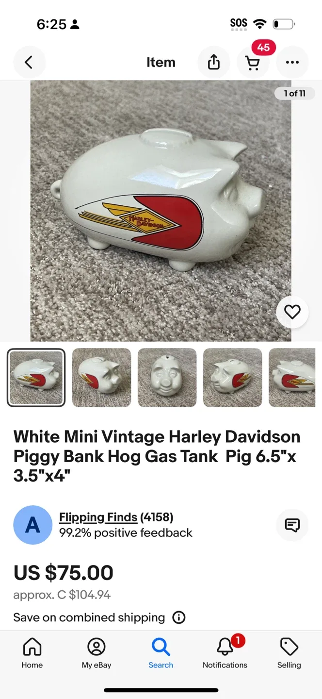 Harley Davidson Piggy Bank Hog Gas Tank Pig thumbnail