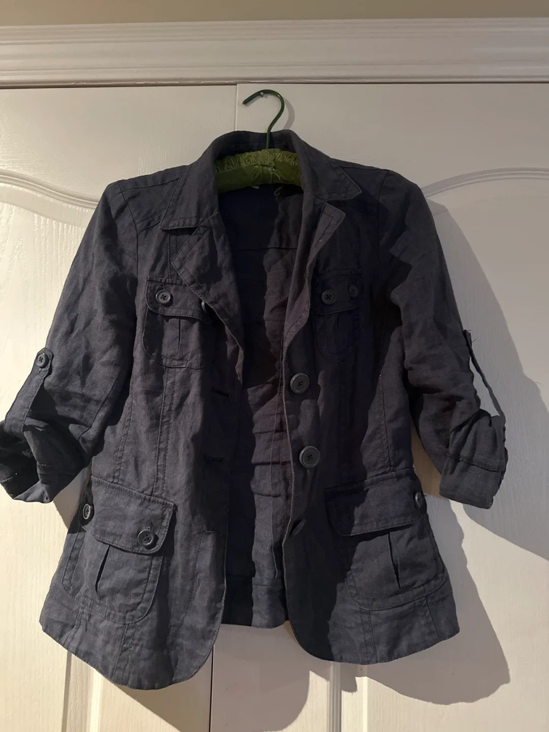 Blue linen blend jacket thumbnail