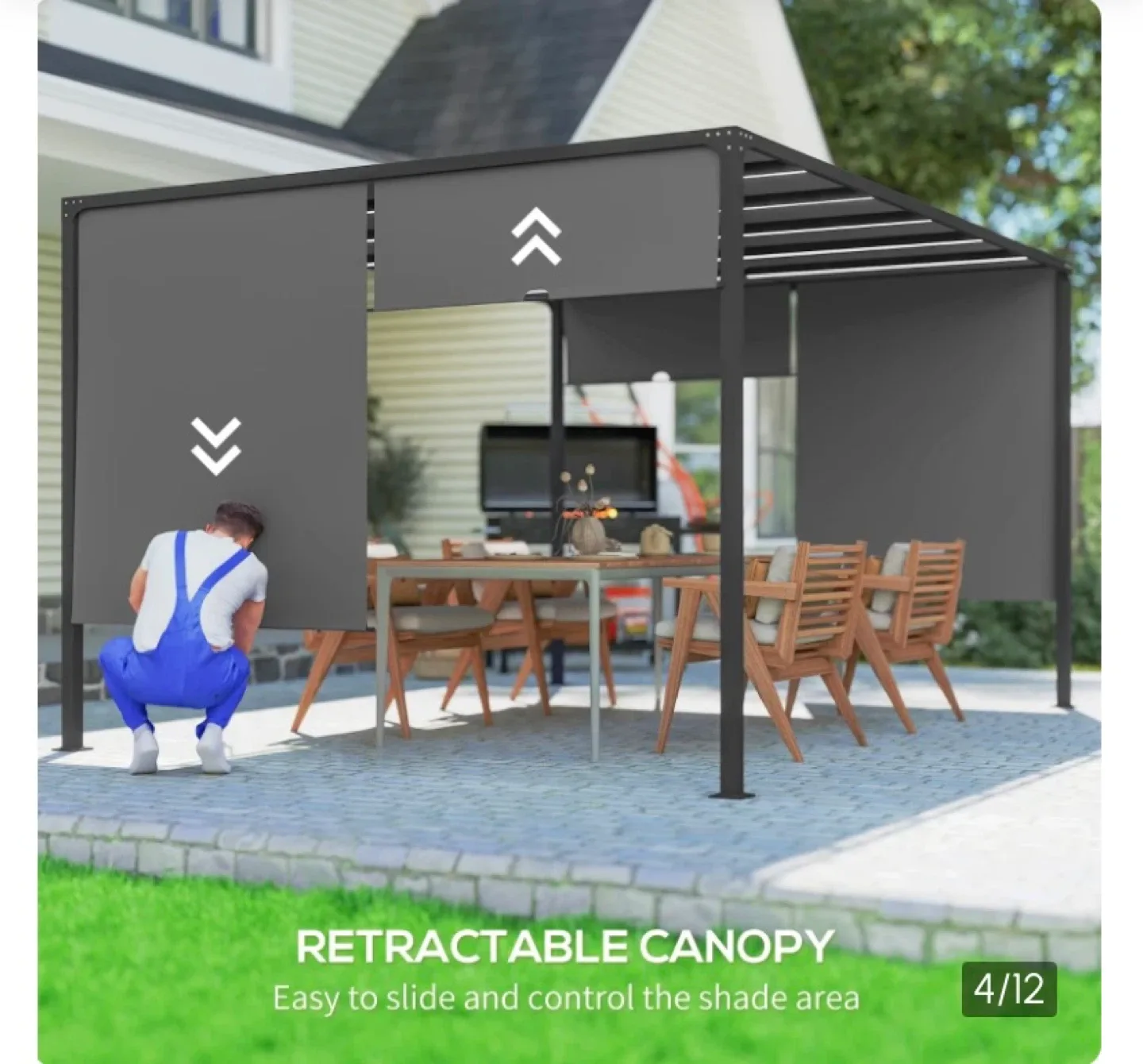 10x 13 Patio Pergola Sliding Roof, LED Lights, Solar Powered image indicator(3)