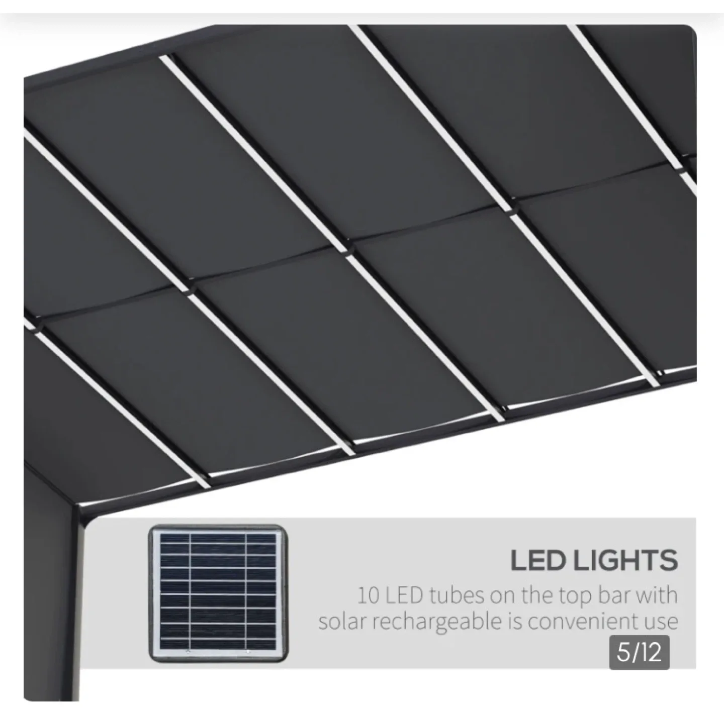 10x 13 Patio Pergola Sliding Roof, LED Lights, Solar Powered image indicator(4)