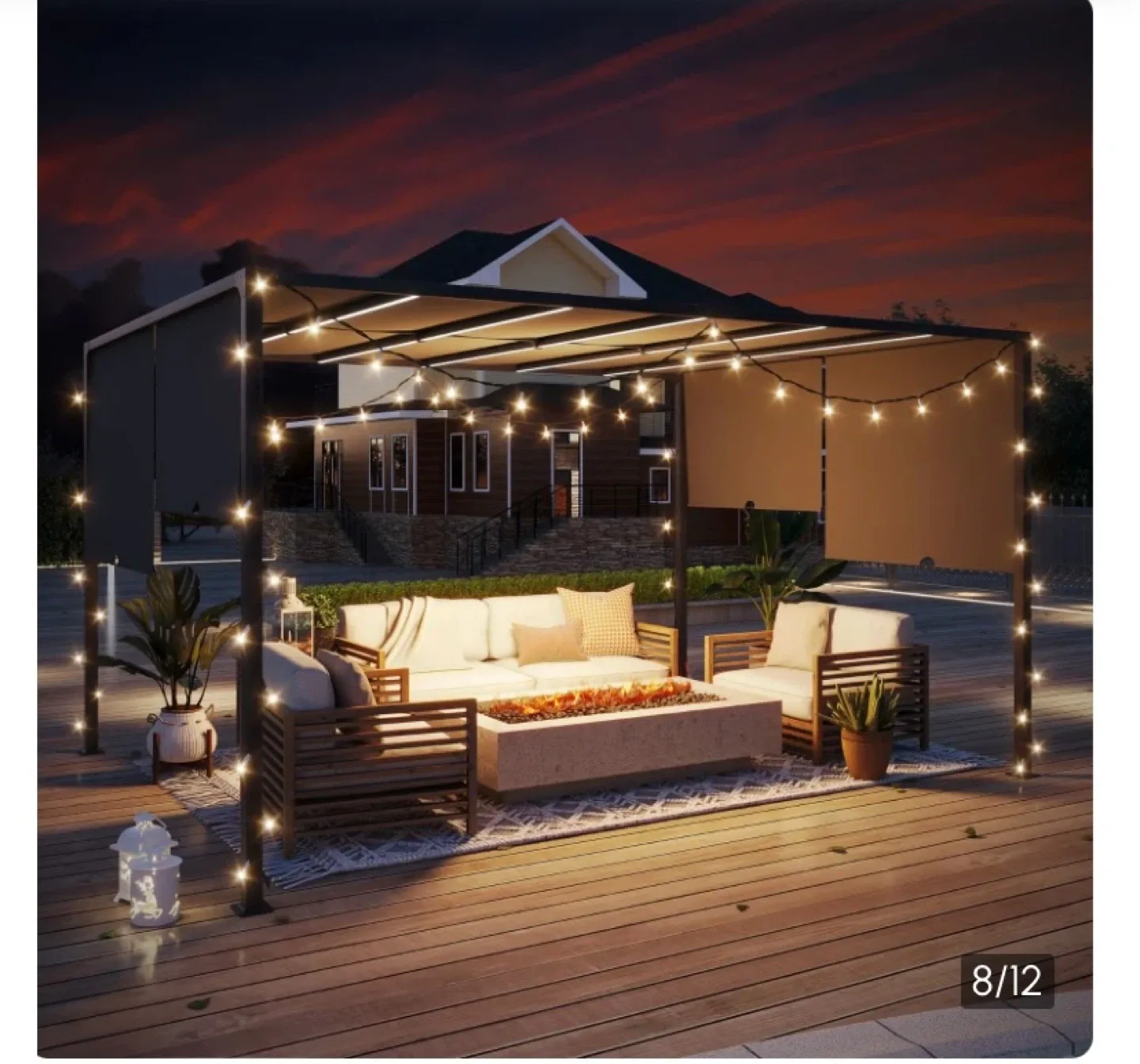 10x 13 Patio Pergola Sliding Roof, LED Lights, Solar Powered image indicator(6)