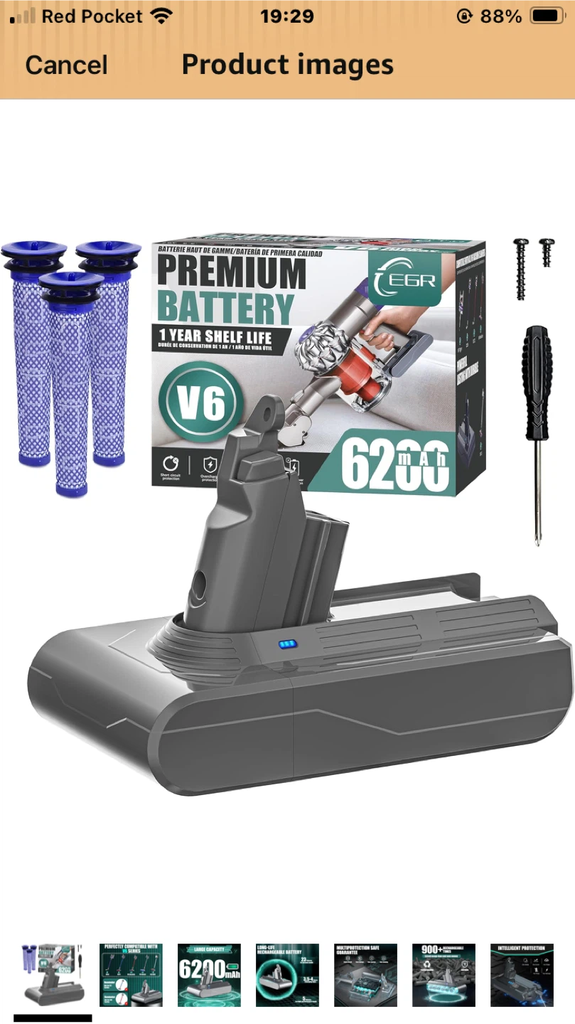 EGR Premium Battery for Dyson V6 Series