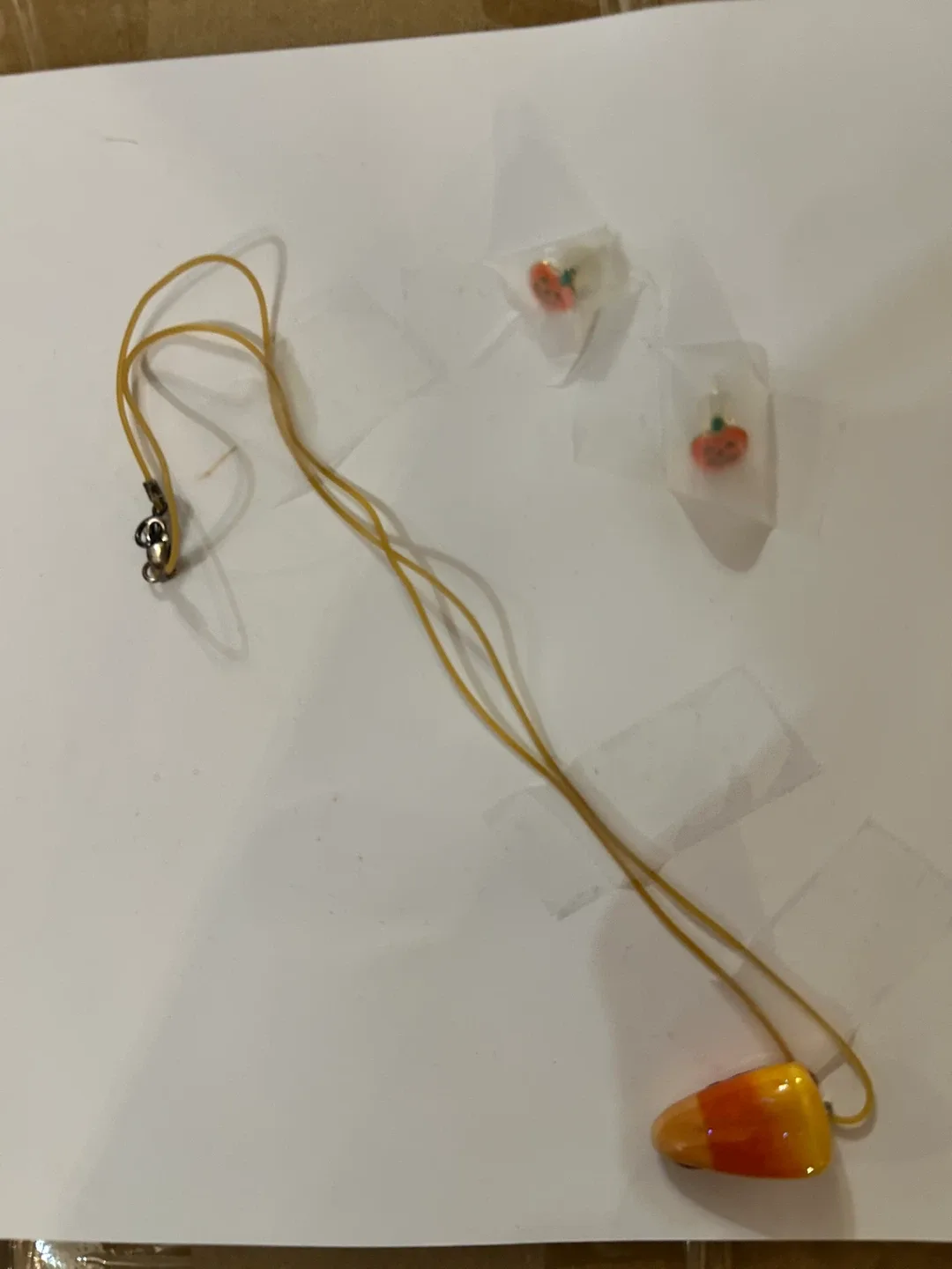 Handmade Candy Corn Necklace & Pumpkin Earrings thumbnail