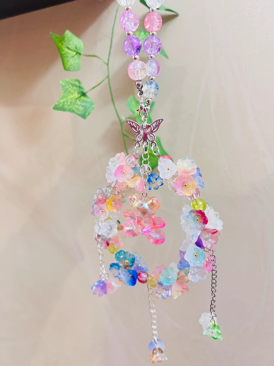 Handmade Beaded Car Charm with Teddy Bear - photo 2