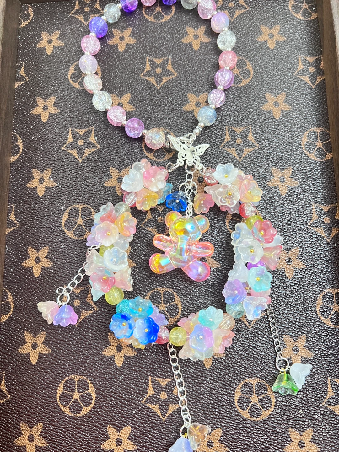 Handmade Beaded Car Charm with Teddy Bear
