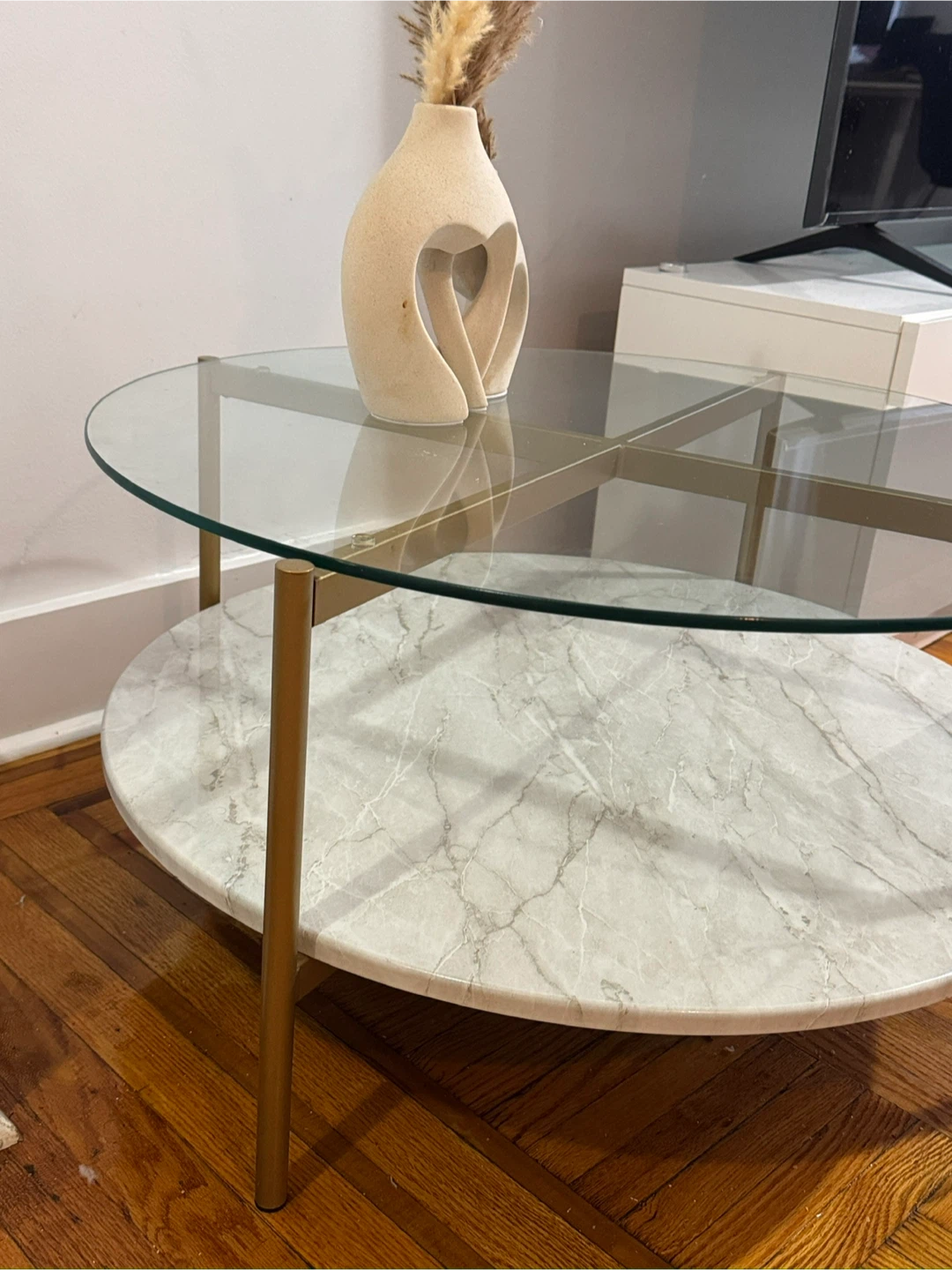 Round Glass & Marble Coffee Table - photo 2