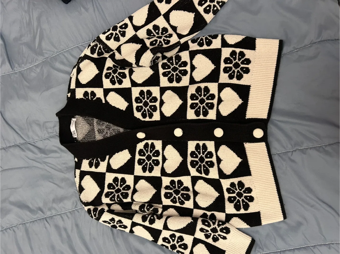 Zara Black & White Patterned Cardigan - Size M image indicator(4)