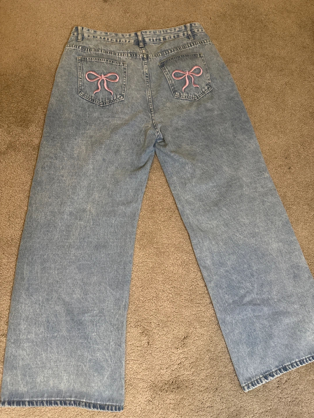 Wide Leg Light Wash Jeans with Bow Detail - photo 2