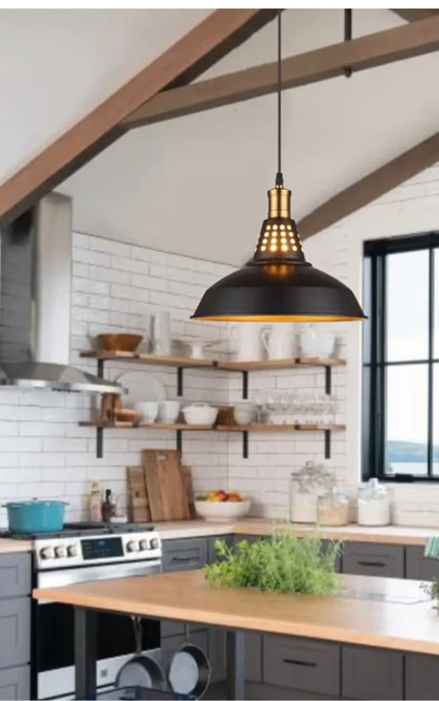 Black & Gold Industrial Style Pendant Light image indicator(6)