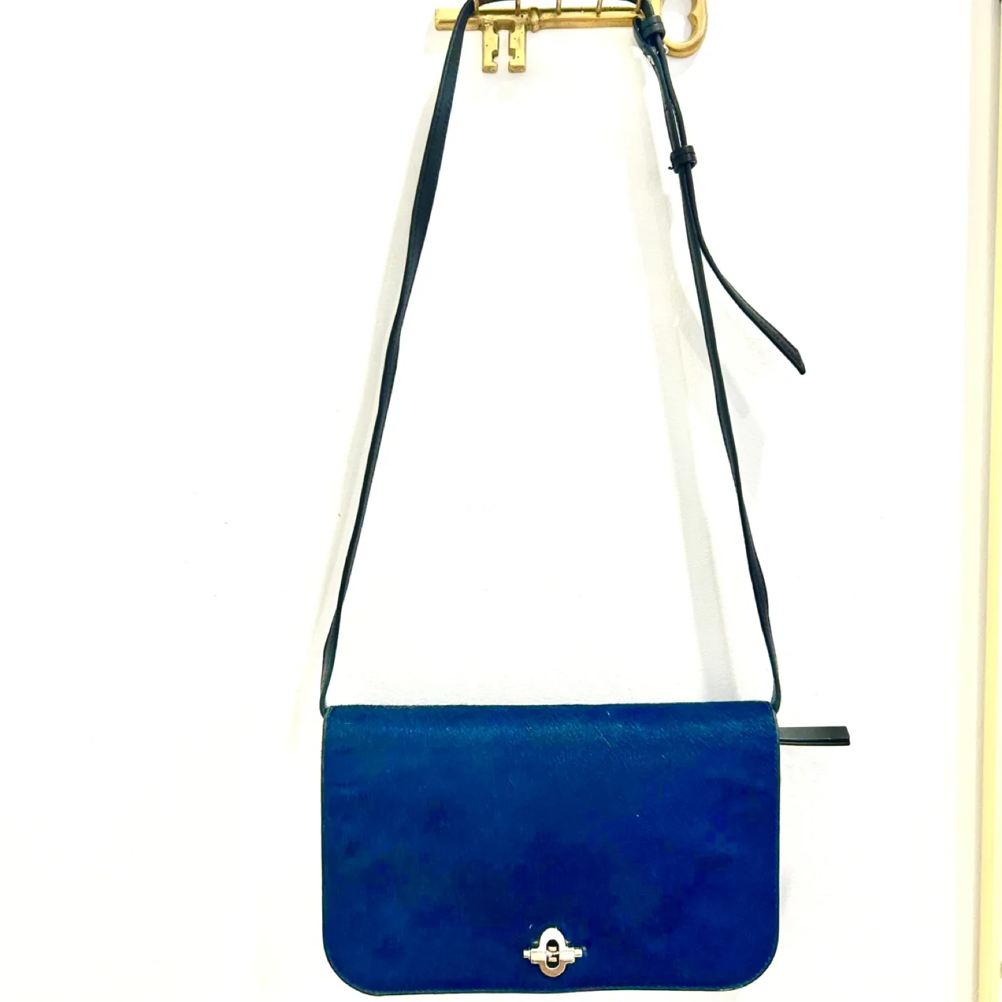 Genuine Mohair Banana Republic Crossbody Bag - Navy Blue & Gold thumbnail