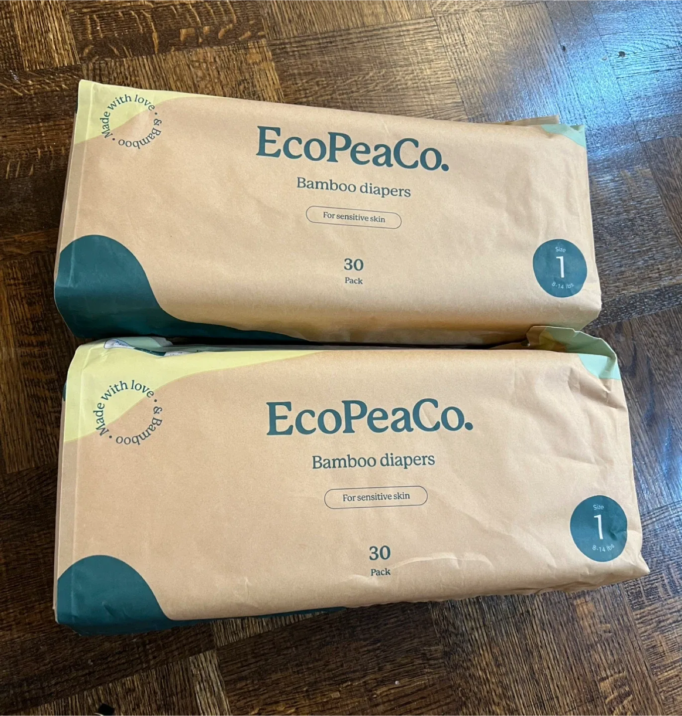 EcoPeaCo Bamboo Diapers Size 1 (8-14 lbs) - 2 Packs thumbnail