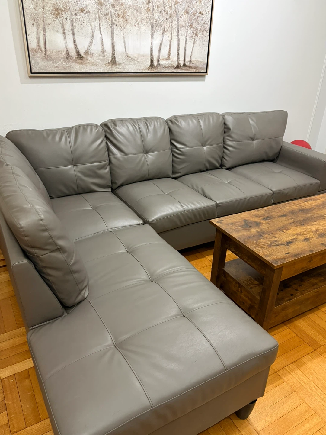 Gray Leather Sectional Sofa with storage ottomon - photo 2