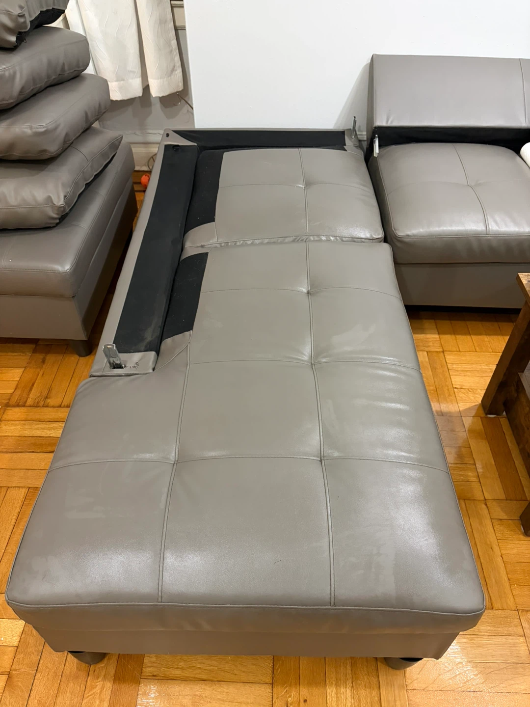 Gray Leather Sectional Sofa with storage ottomon - photo 5