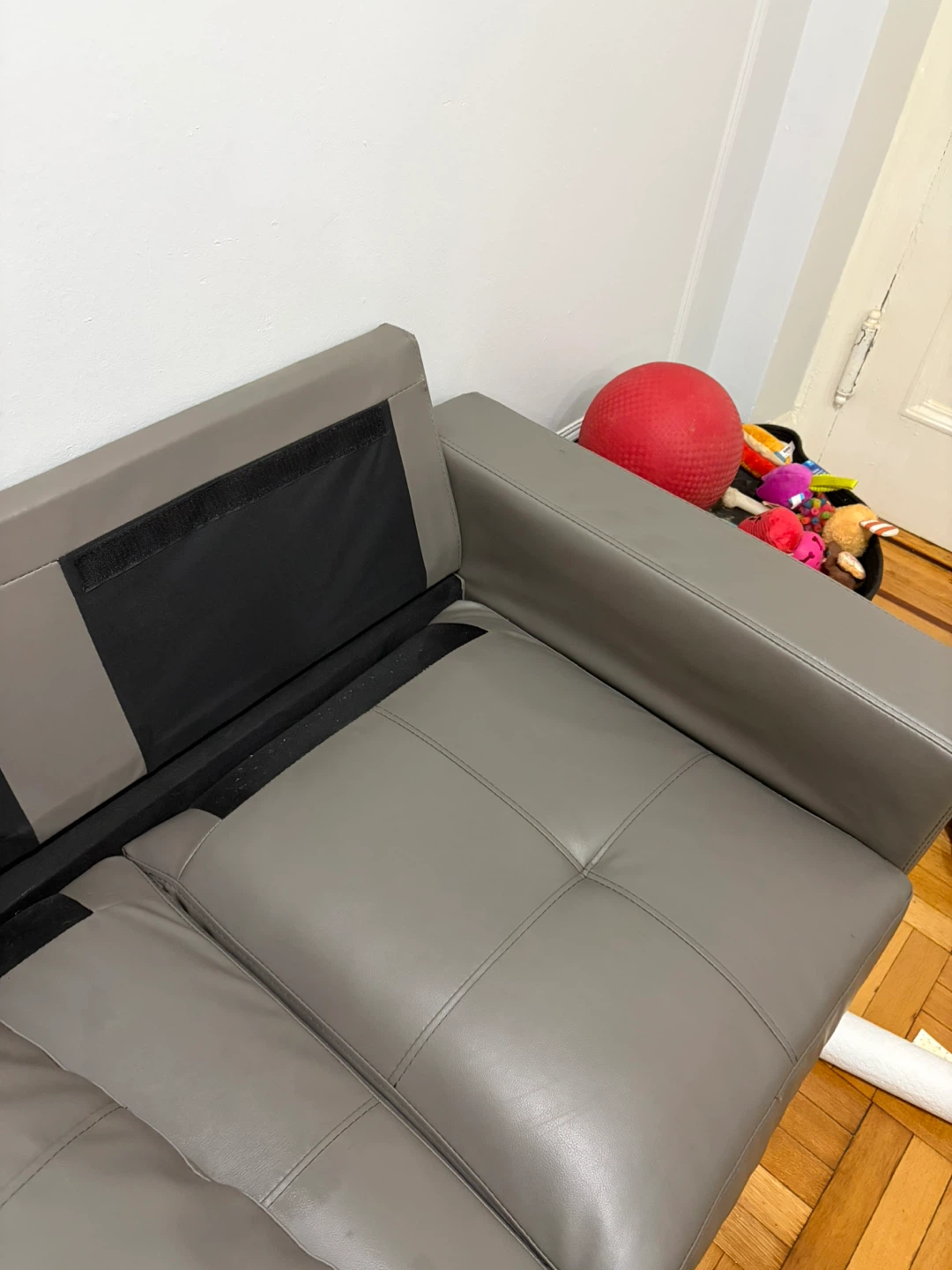 Gray Leather Sectional Sofa with storage ottomon - photo 4