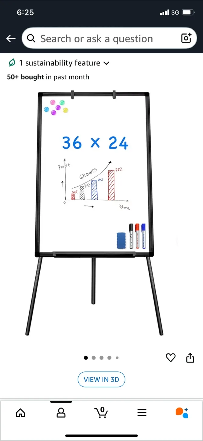Black Easel Whiteboard 36x24 thumbnail