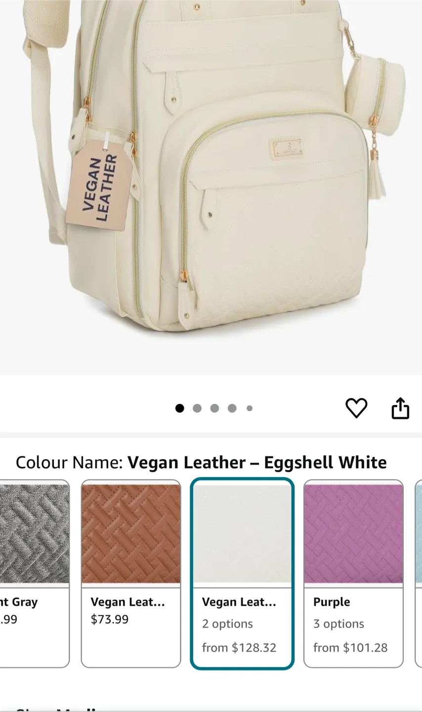 Vegan Leather Diaper Backpack - Eggshell White thumbnail