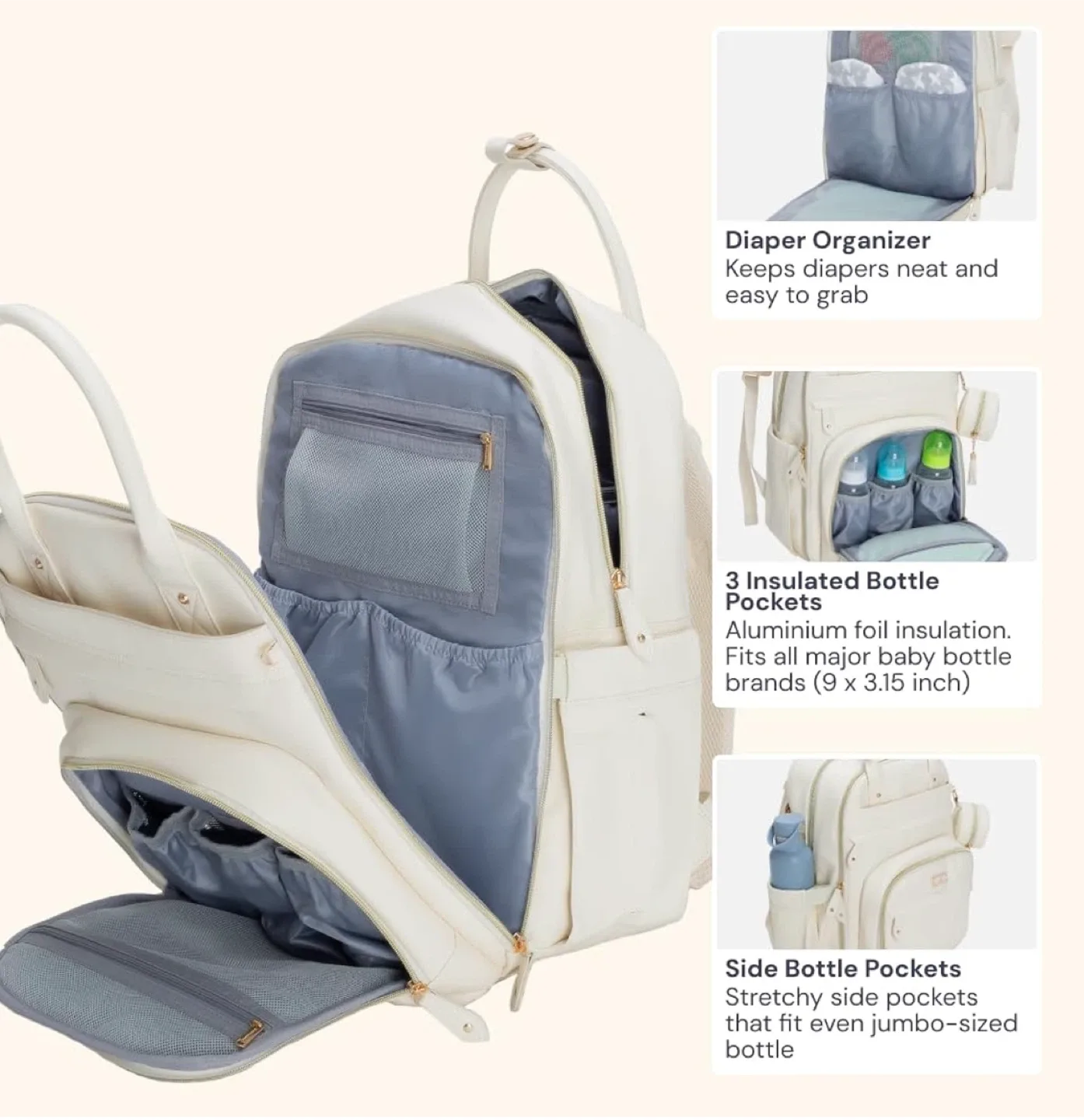 Vegan Leather Diaper Backpack - Eggshell White image indicator(6)