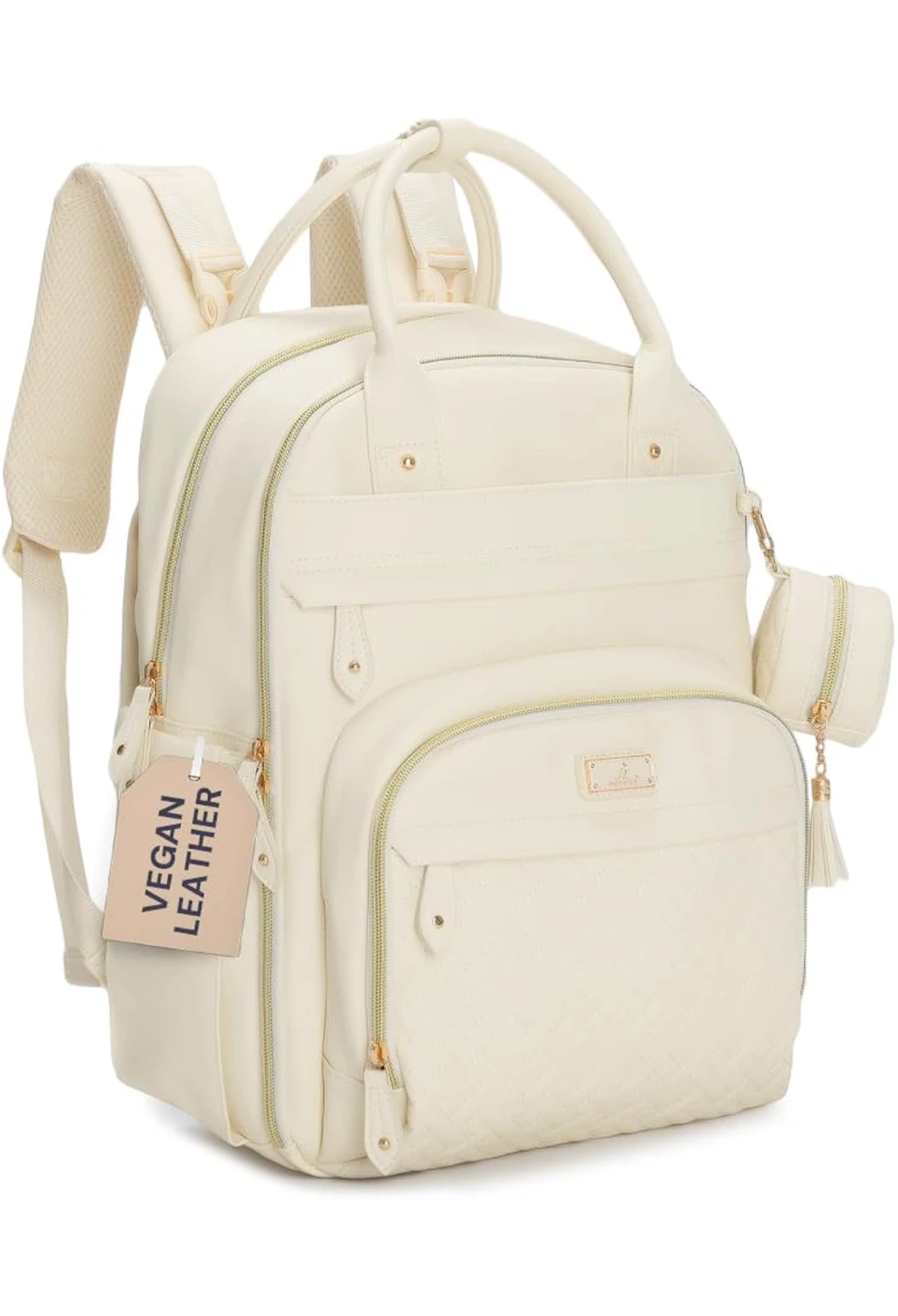 Vegan Leather Diaper Backpack - Eggshell White - photo 2