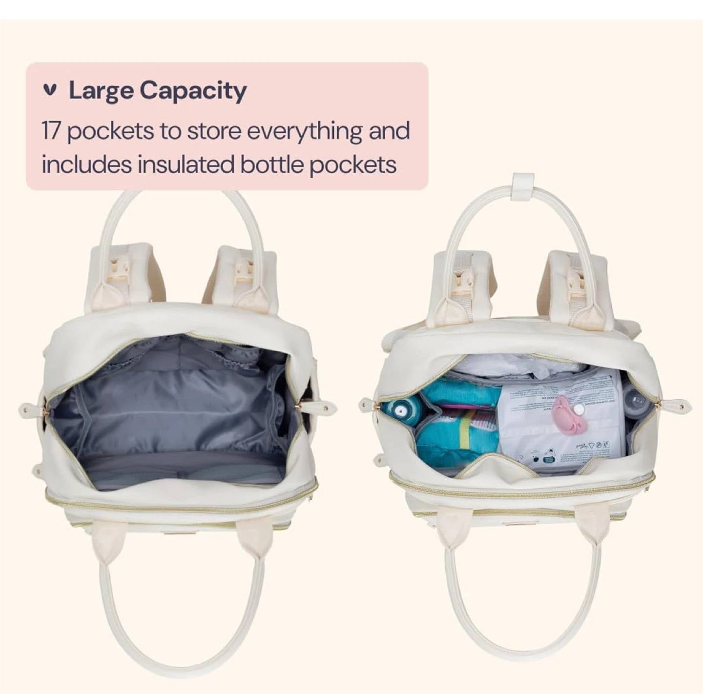 Vegan Leather Diaper Backpack - Eggshell White - photo 5