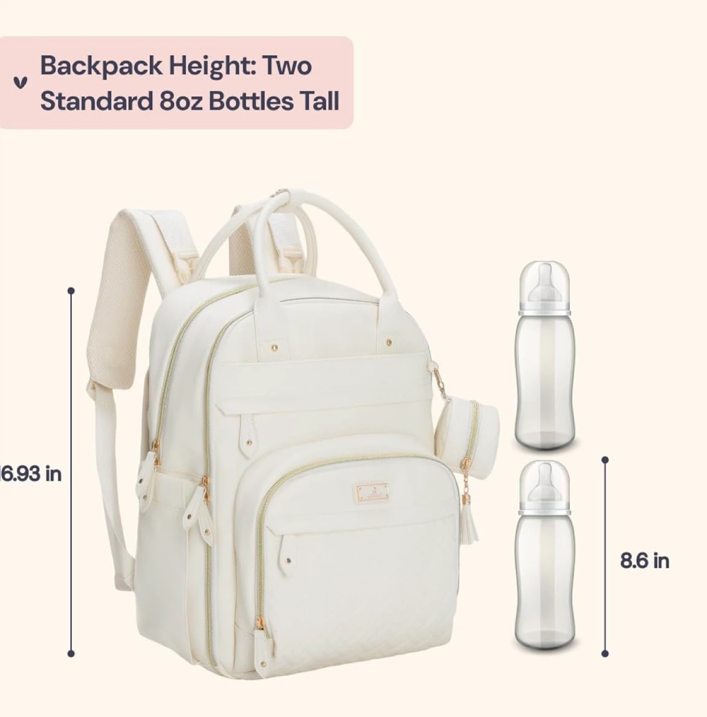 Vegan Leather Diaper Backpack - Eggshell White - photo 3