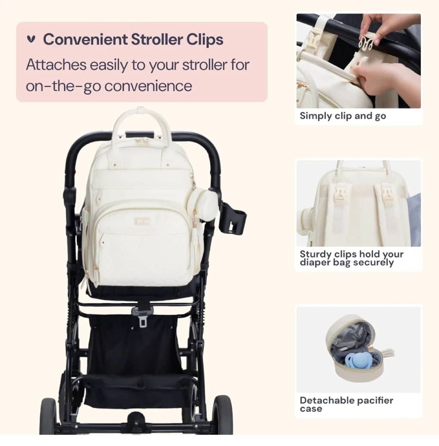 Vegan Leather Diaper Backpack - Eggshell White image indicator(8)