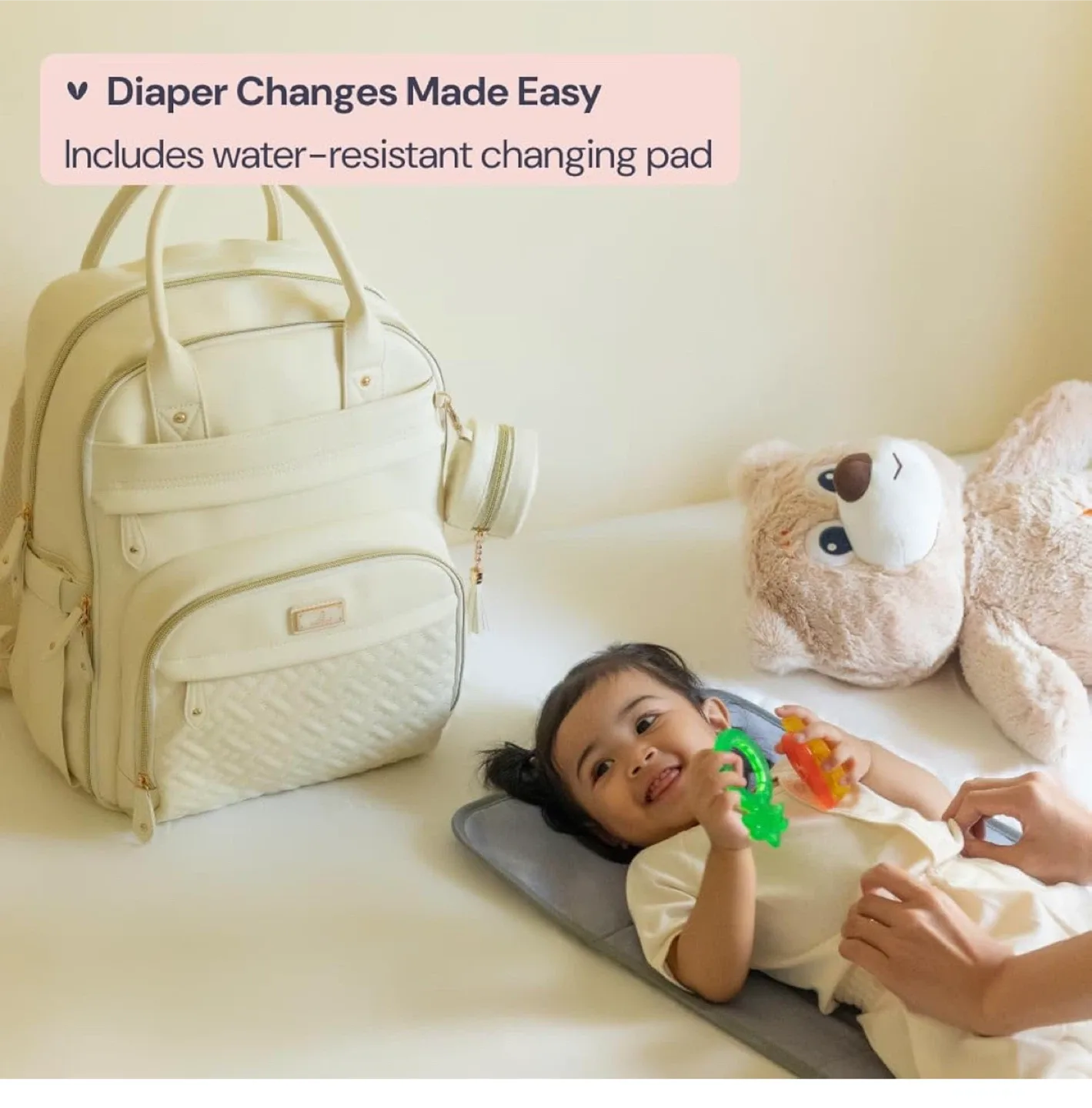 Vegan Leather Diaper Backpack - Eggshell White image indicator(9)