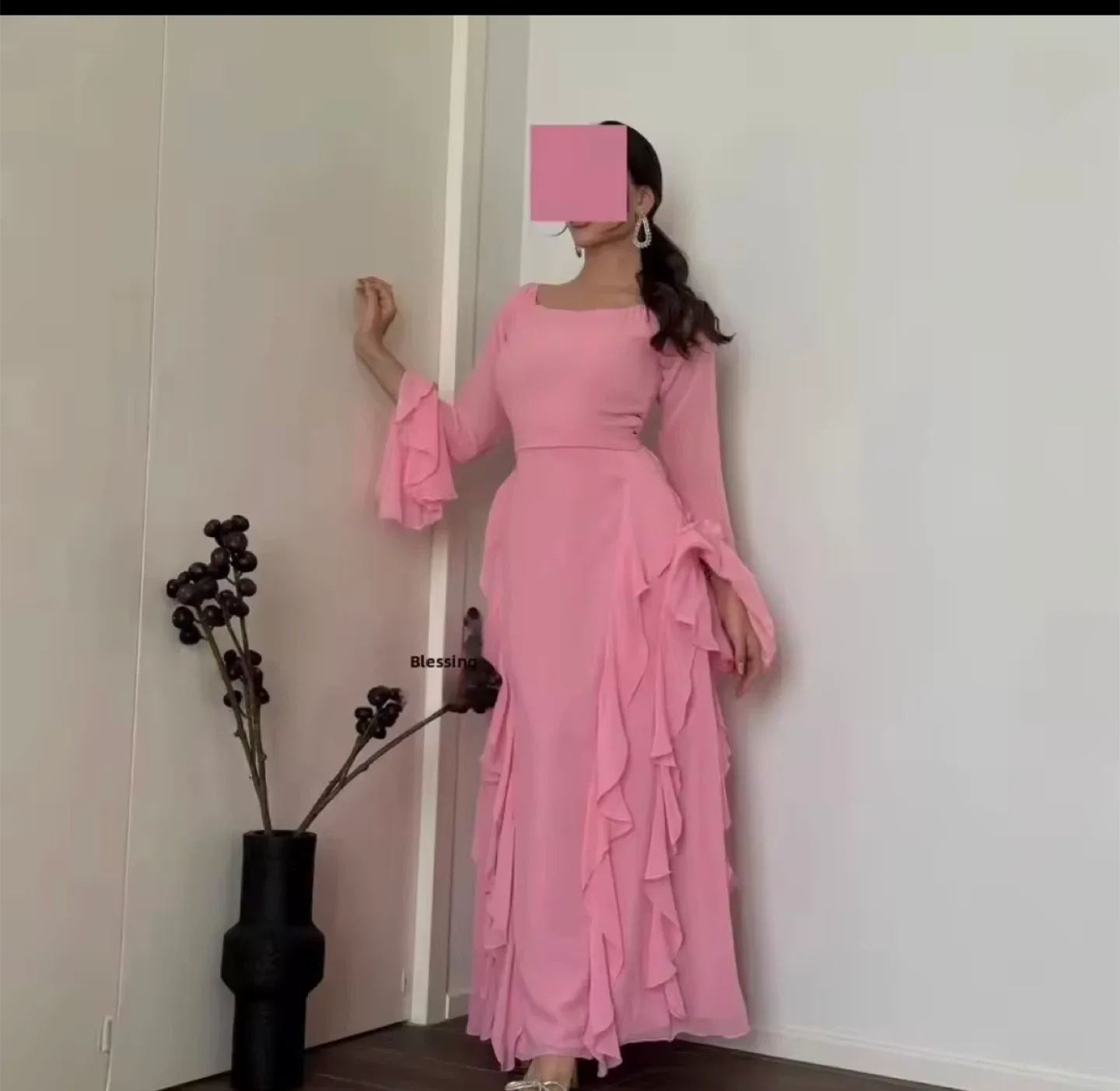 Pink Ruffle Maxi Dress