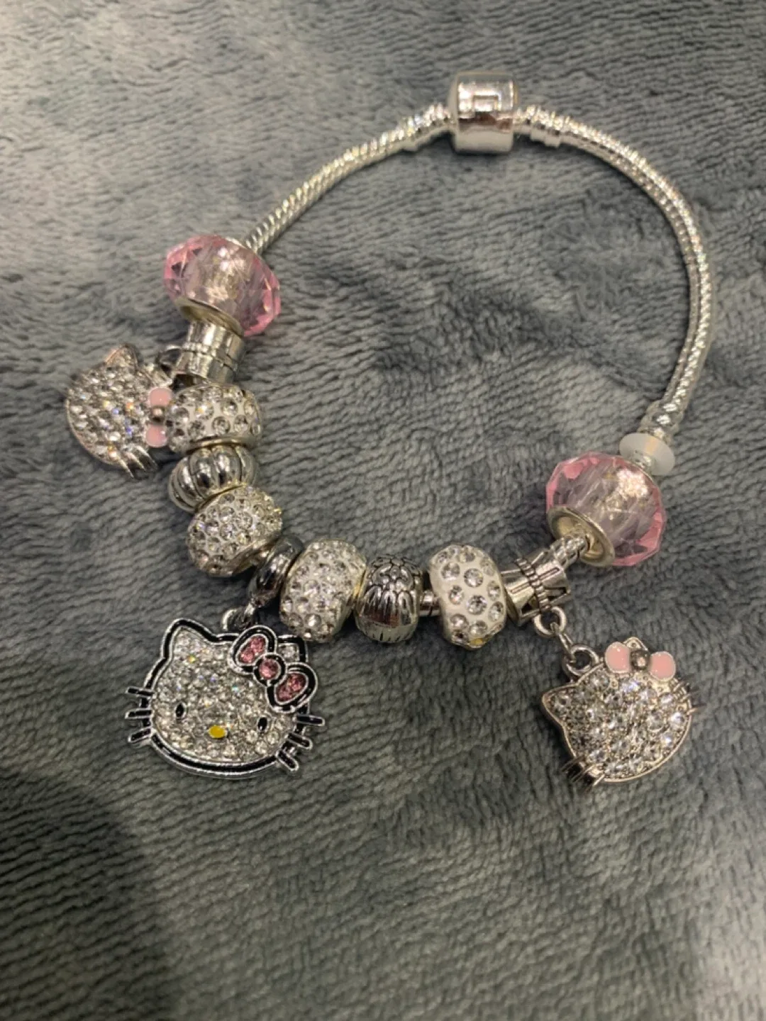 Hello Kitty Charm 925 Bracelet chain and plated Charms thumbnail